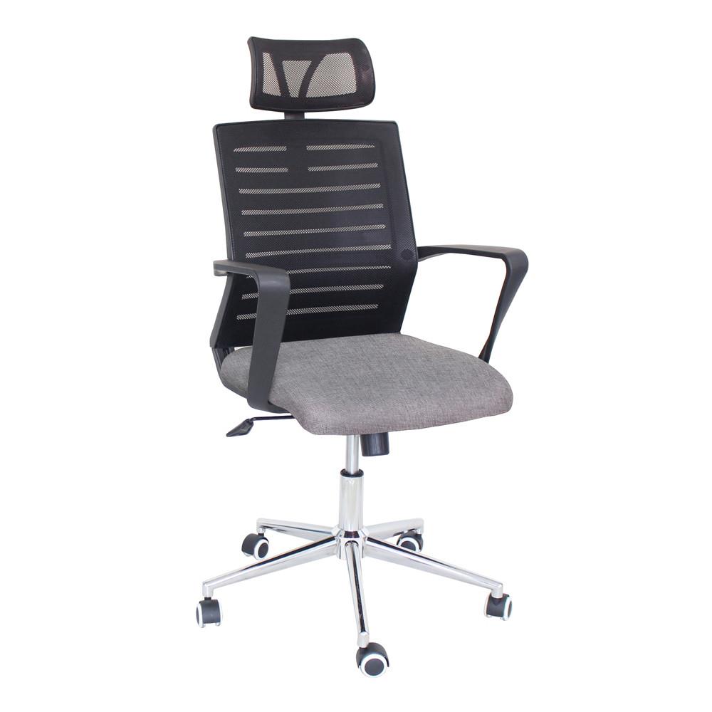 Fauteuil de bureau Helsinki avec appui-tte - tissu gris avec dossier en maille filet noir