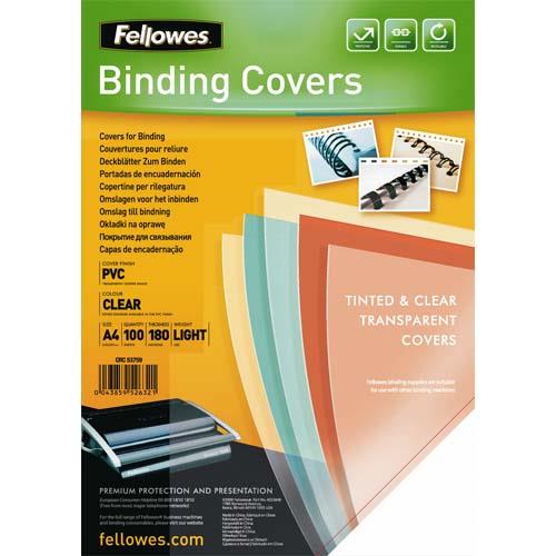 Plats de couvertures Fellowes - A4 - PVC - 180 microns - bote de 100 - transparent