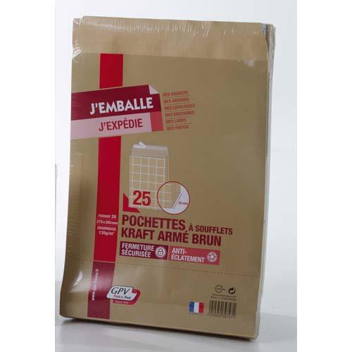 Pochettes kraft arm GPV - 130g - 3 soufflets 3 cm - format 26 - bote de 25