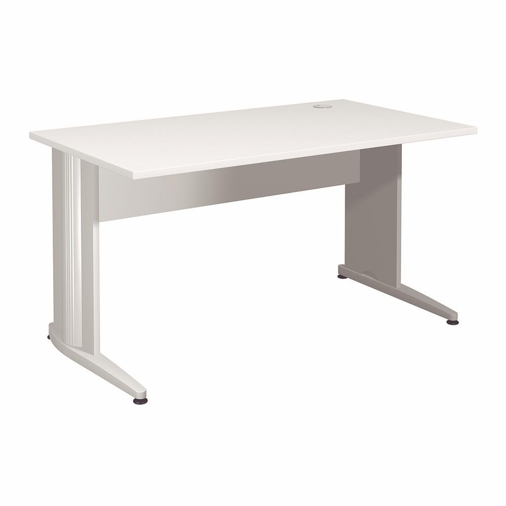 Bureau droit Impact - L 140 x P 80 cm - plateau blanc - pieds L blancs