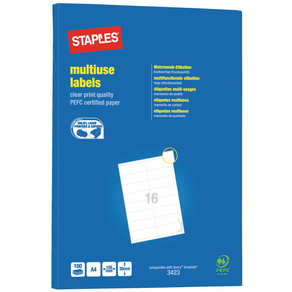 Etiquettes Pergamy multi-usage - 105 x 35mm - en planche A4 - coins carrs - bote de 1600