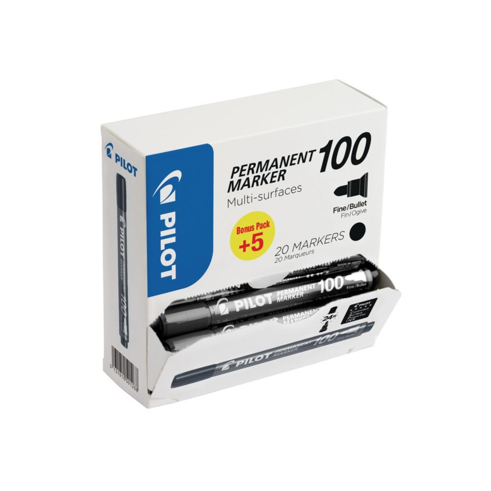 Marqueur permanent multi-surfaces  pointe ogive fine 1 mm,  Noir - Pack promo : Lot de 15 marqueurs + 5 OFFERTS (paquet 20 units)
