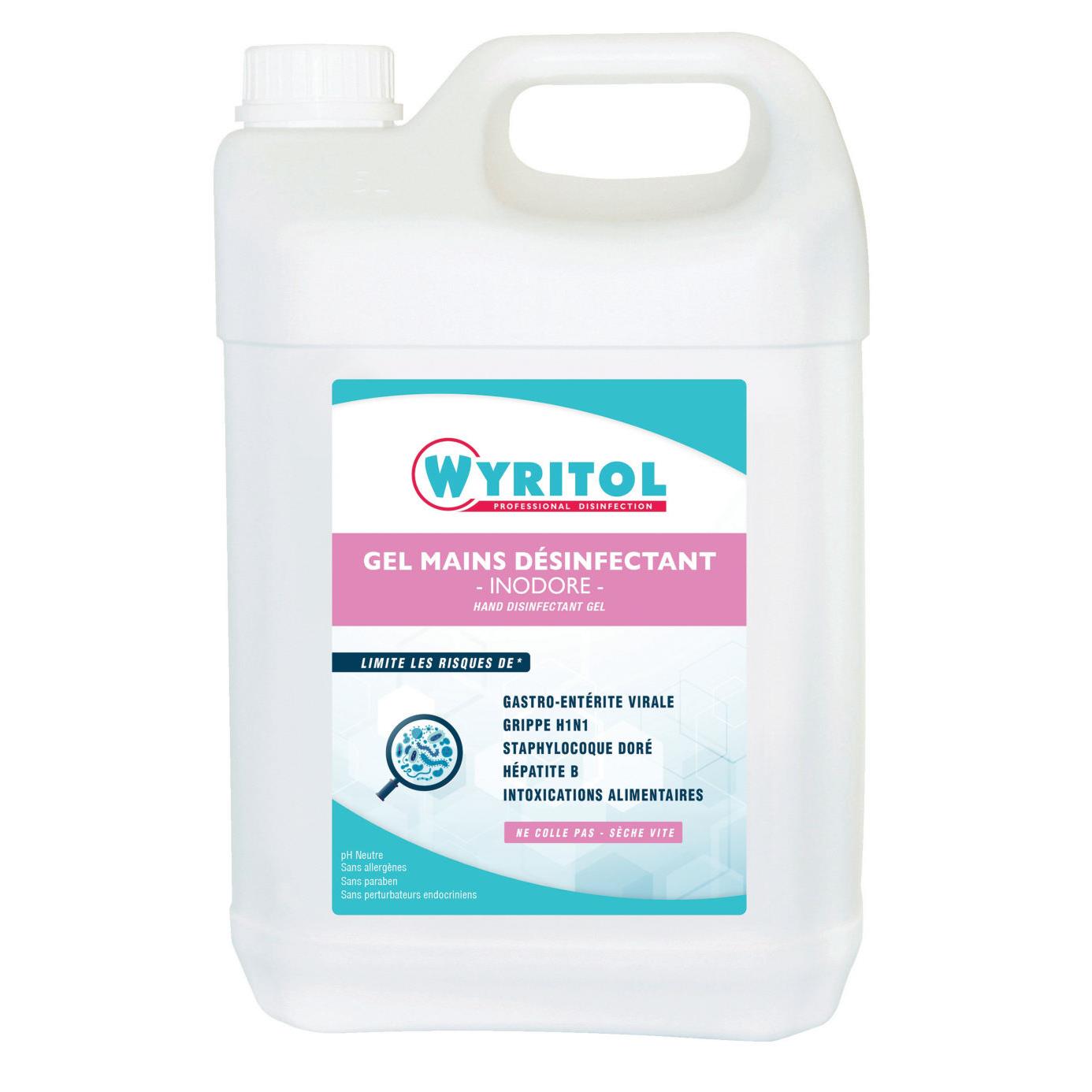 Gel lavant dsinfectant pour les mains Wyritol - conforme norme Bactricide NF EN 1276 - bidon de 5L