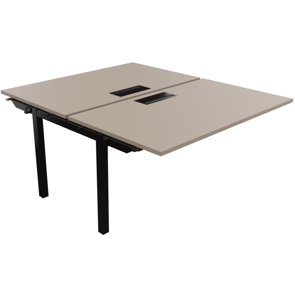 Bureau bench 2 postes Osmose suivant L140 x P163 cm Plateaux Argile avec trappe d'acc�s aux c�bles Pieds m�tal Noir