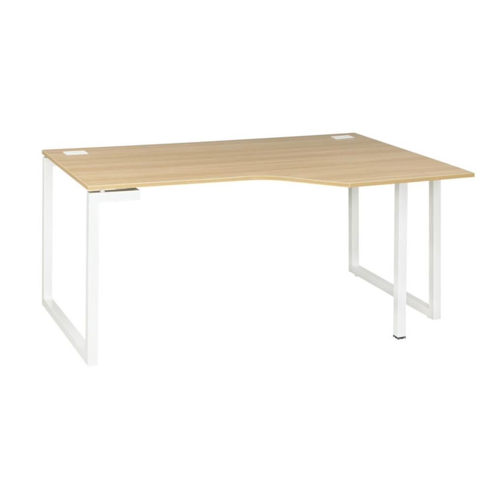 Bureau compact retour  droite Vitaly - L.160 x 105 cm - plateau chne - pieds cadre mtal - blanc