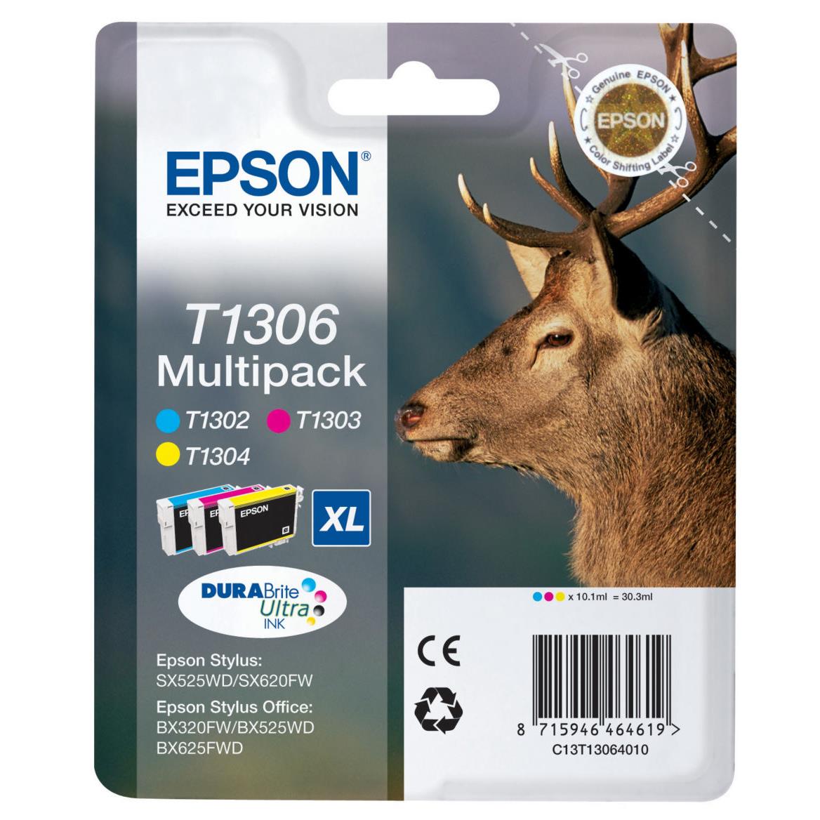 Cartouches pour imprimantes - Epson stag multipack "cerf" (t1306) - encre durabrite ultra c, m, j (xl)