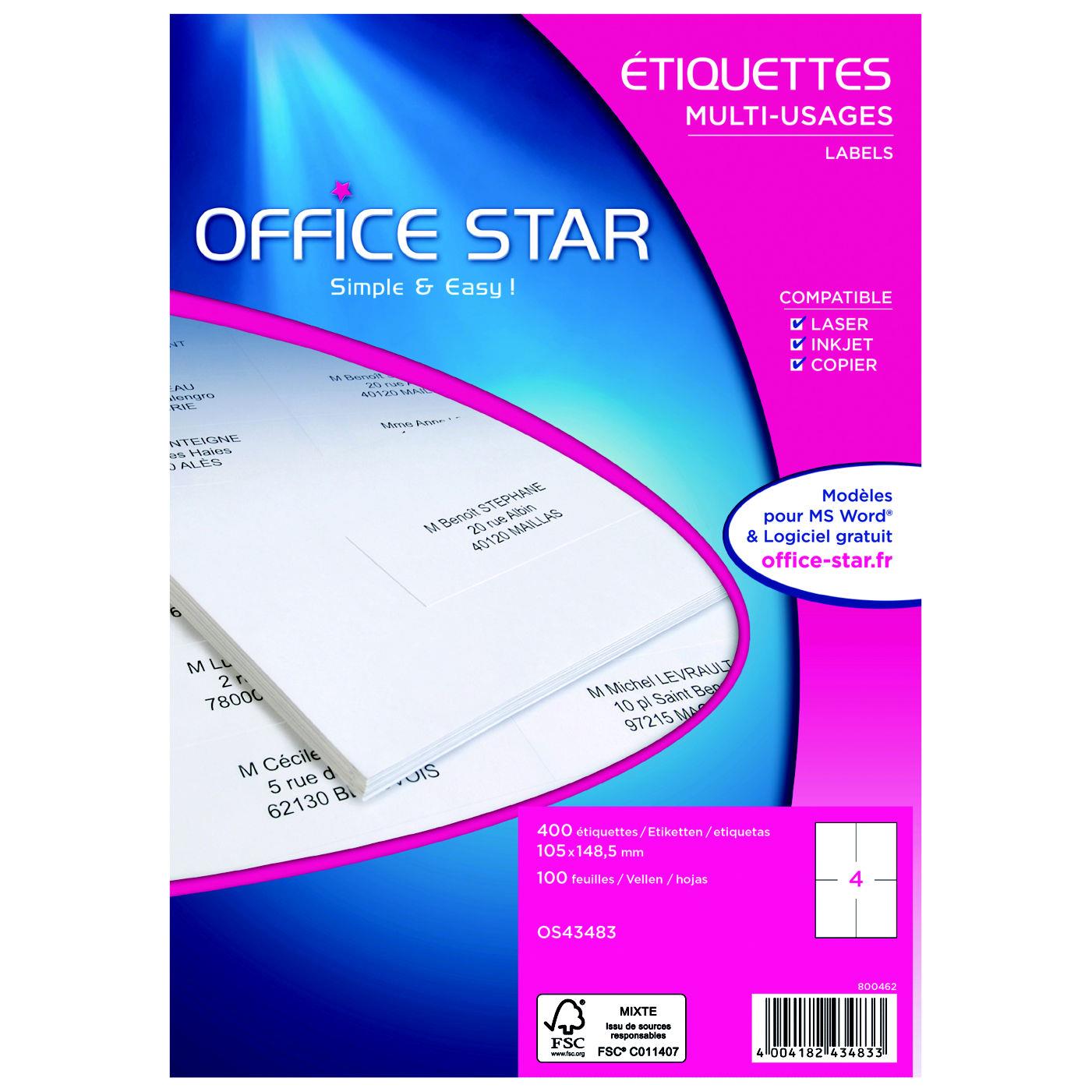 Etiquettes cologiques multi-usages Avery - 105 x 148,5 mm - 100 planches A4 - blanches - paquet de 400
