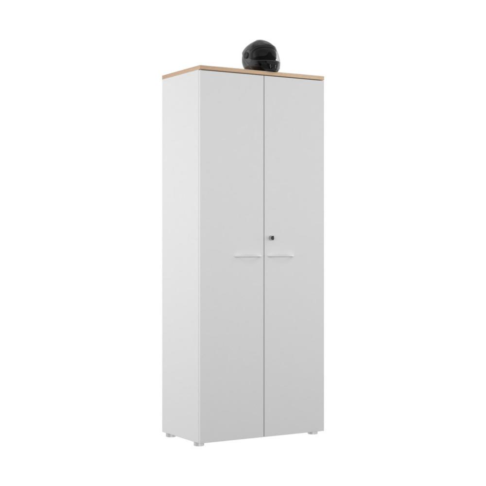 Armoire haute NF Environnement portes battantes H203 cm x L80 cm blanche - Top Ch�ne