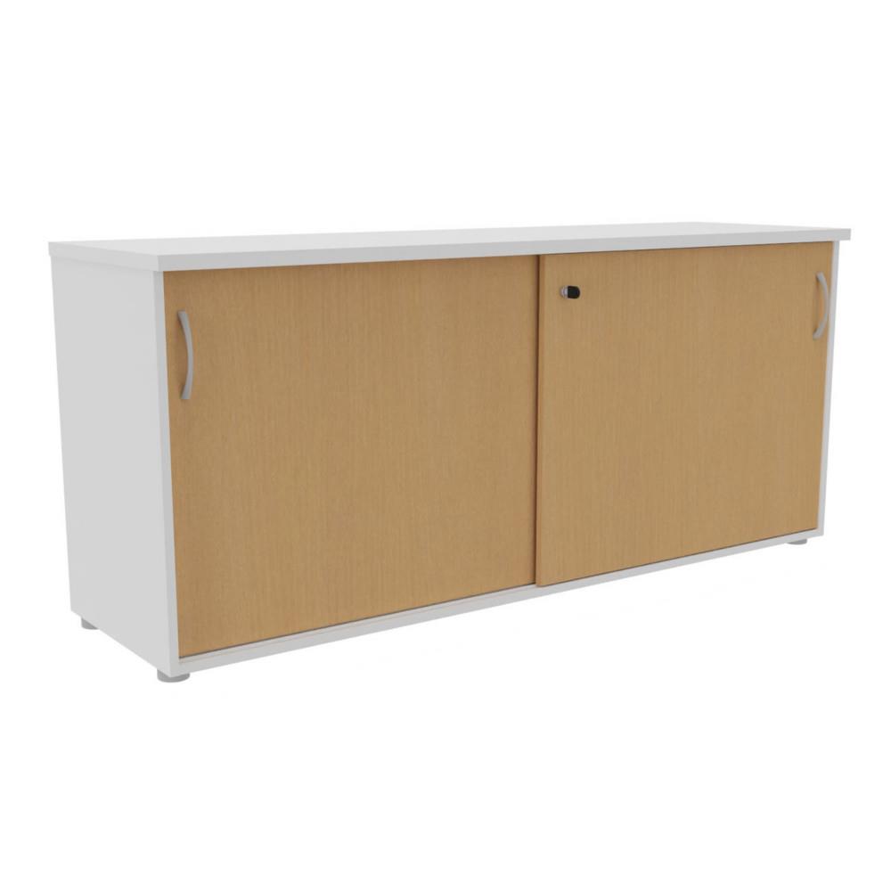 Armoire basse NF Environnement  H72 cm x L163 cm Blanche - portes coulissantes H�tre