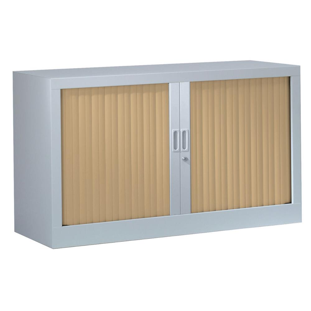 Armoire mtal monobloc Gnric - A rideaux - H. 69,5 x L. 120 cm - Corps Aluminium - Rideaux Chne