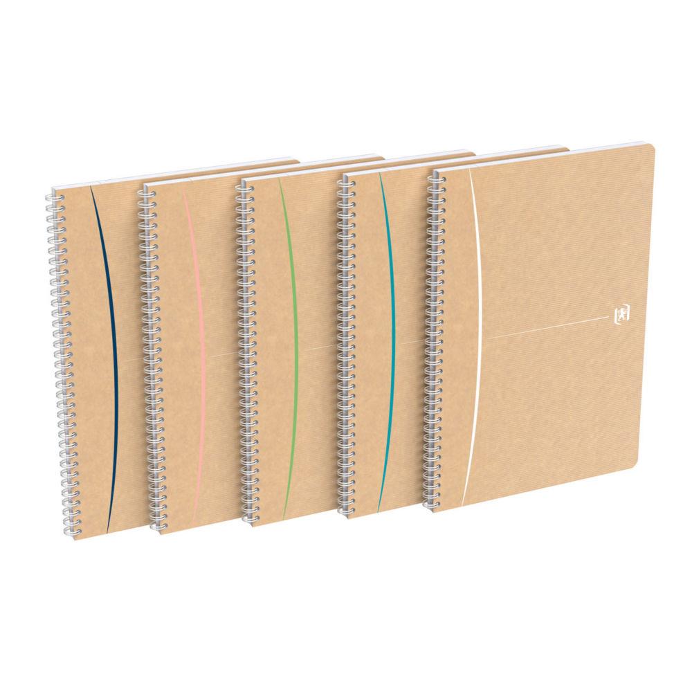 Cahier spirales A4 Oxford Touareg - 100 pages - papier recycl - 90g petits carreaux - 5 x 5 mm - couverture souple en carte kraft