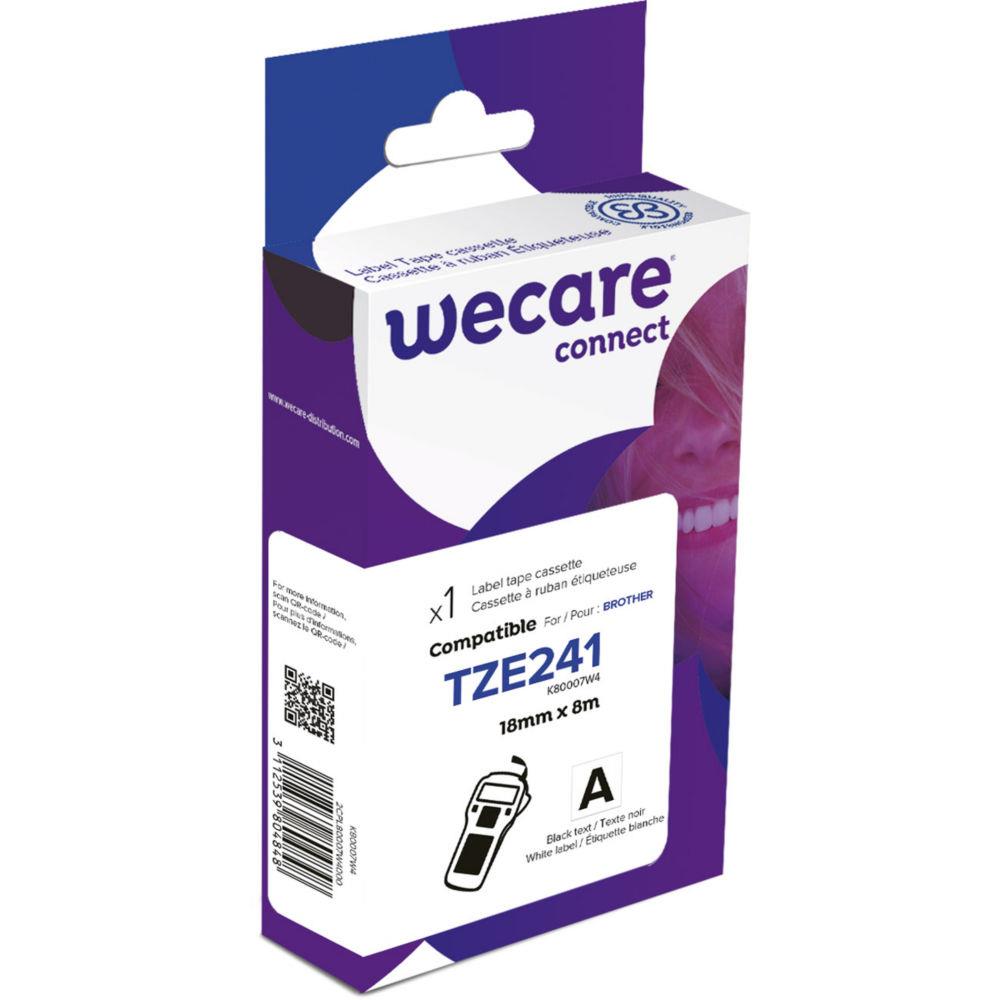 Ruban titreuse 18 mm Wecare compatible Brother TZE-241 criture noire sur fond blanc
