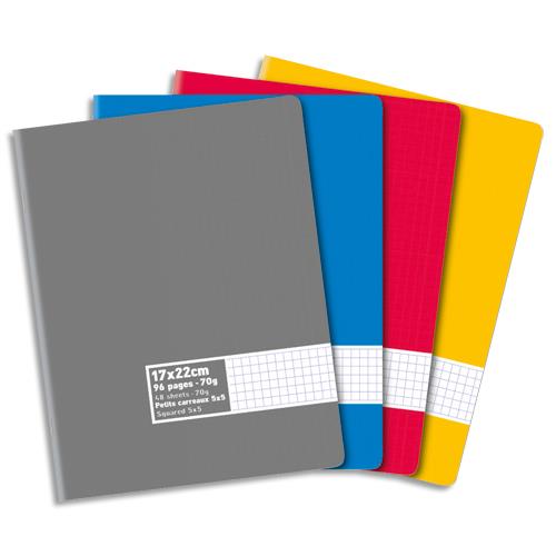 Cahier co - piqu - couverture carte - 96 pages - 17 x 22 cm - 70g - petits carreaux - coloris assortis