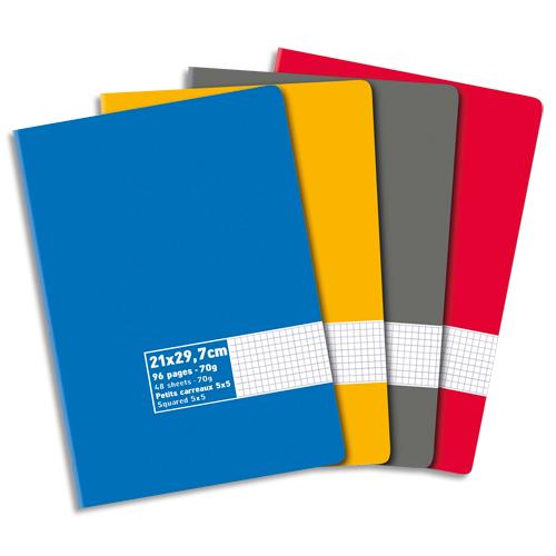 Cahier co - piqu - couverture carte - 96 pages - 21 x 29,7 cm - 70g - petits carreaux - coloris assortis