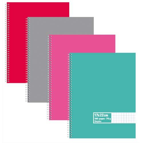 Cahier co - spirales - couvertures carte - 180 pages - 17x22 cm - grands carreaux - assortis