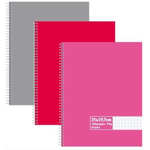 Cahier co - spirales - couvertures carte - 100 pages - 21x29,7 cm - grands carreaux - assortis