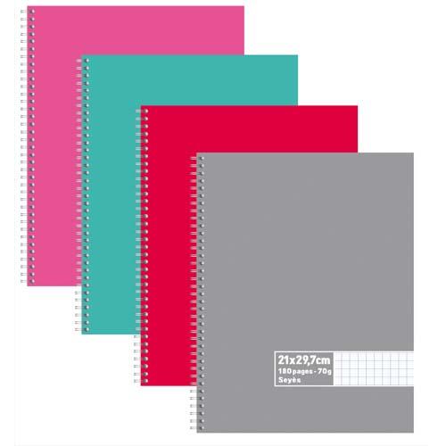 Cahier co - spirales - couvertures carte - 180 pages - 21x29,7 cm - grands carreaux - assortis