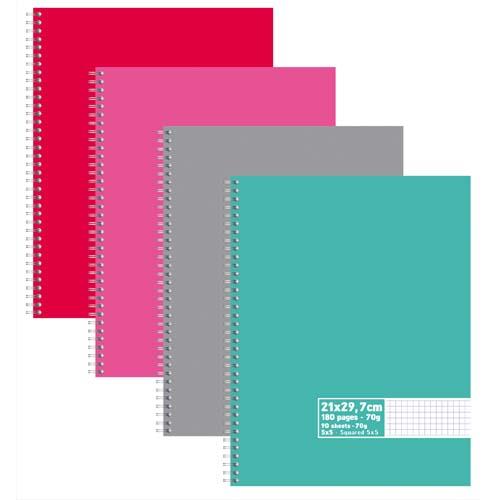 Cahier co - spirales - couvertures carte - 180 pages - 21x29,7 cm - petits carreaux - assortis