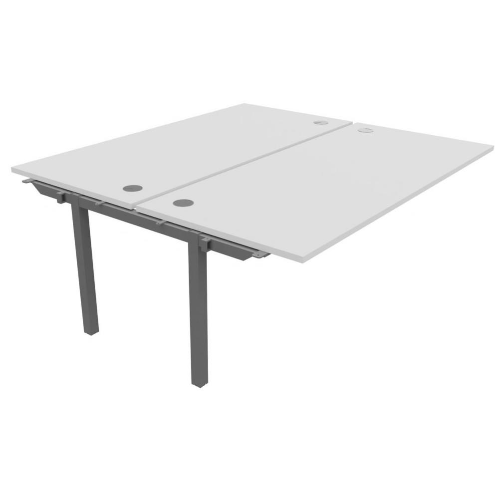 Bureau bench 2 postes Osmose suivant L180 x P163 cm Plateaux Blanc Pieds mtal Aluminium