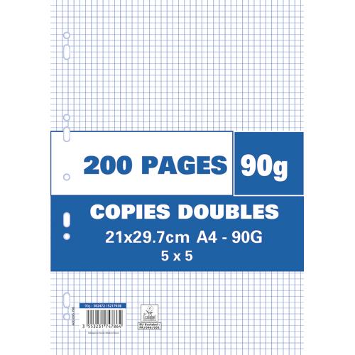 Copies doubles perfores - 90g - 5x5 - 21 x 29,7 cm - papier blanc - tui de 200 pages