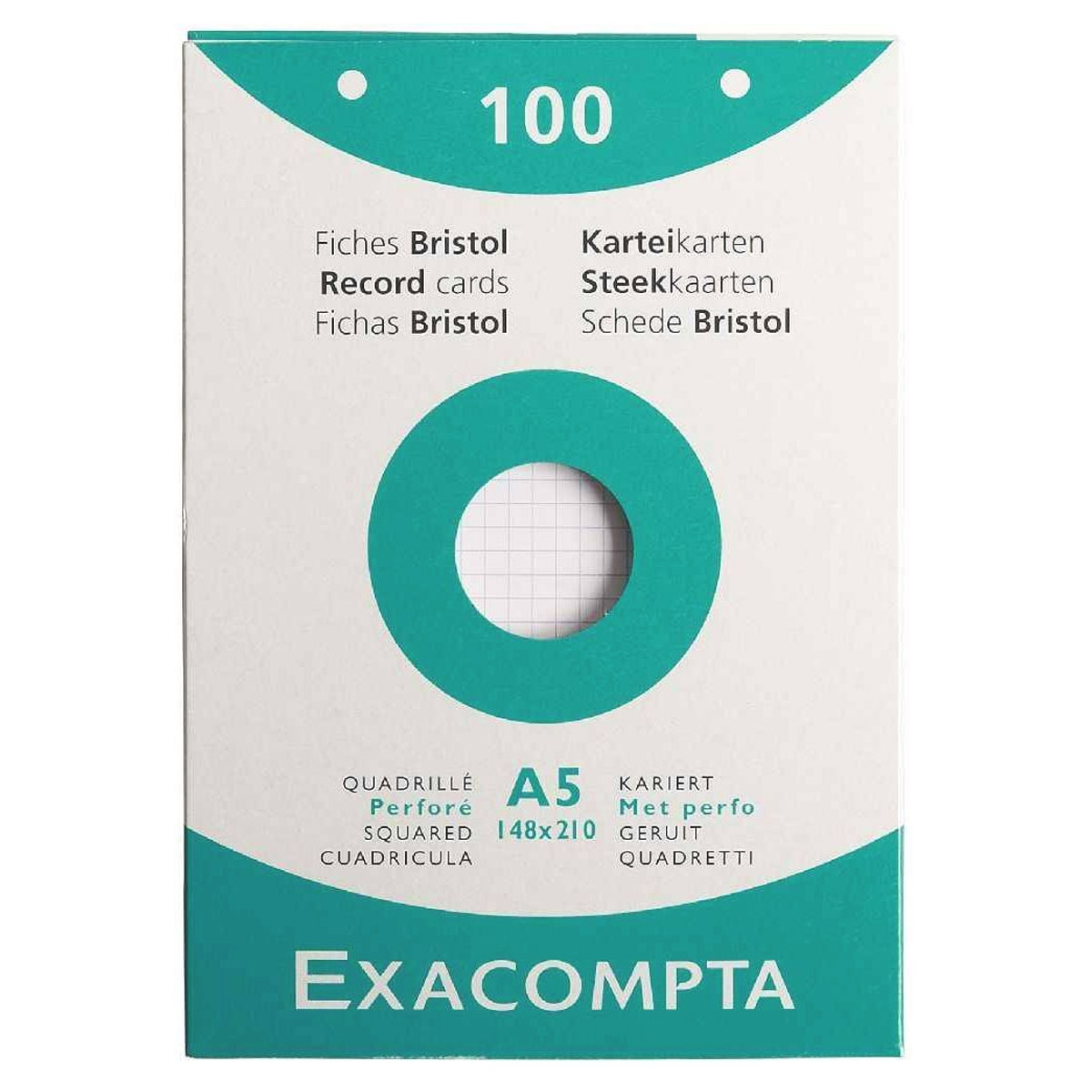 Etui de 100 fiches bristol Exacompta perfores 148x210mm (A5) 5x5 Blanc