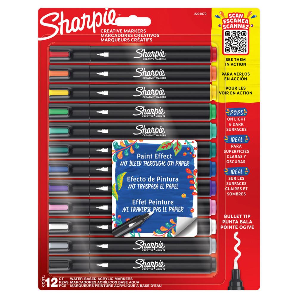 Marqueurs cratifs Sharpie  peinture acrylique - Pointe ogive - Pochette de 12 coloris assortis