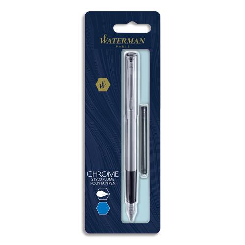 Stylo plume Waterman GRADUATE chrom + 1 cartouche longue bleue