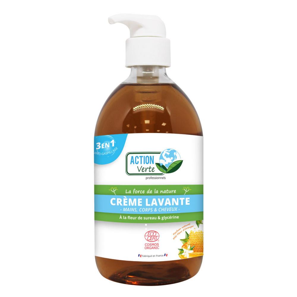 Savon crme lavante mains Action Verte , corps et cheveux  la glycrine et fleur de sureau bio - Flacon 500ml