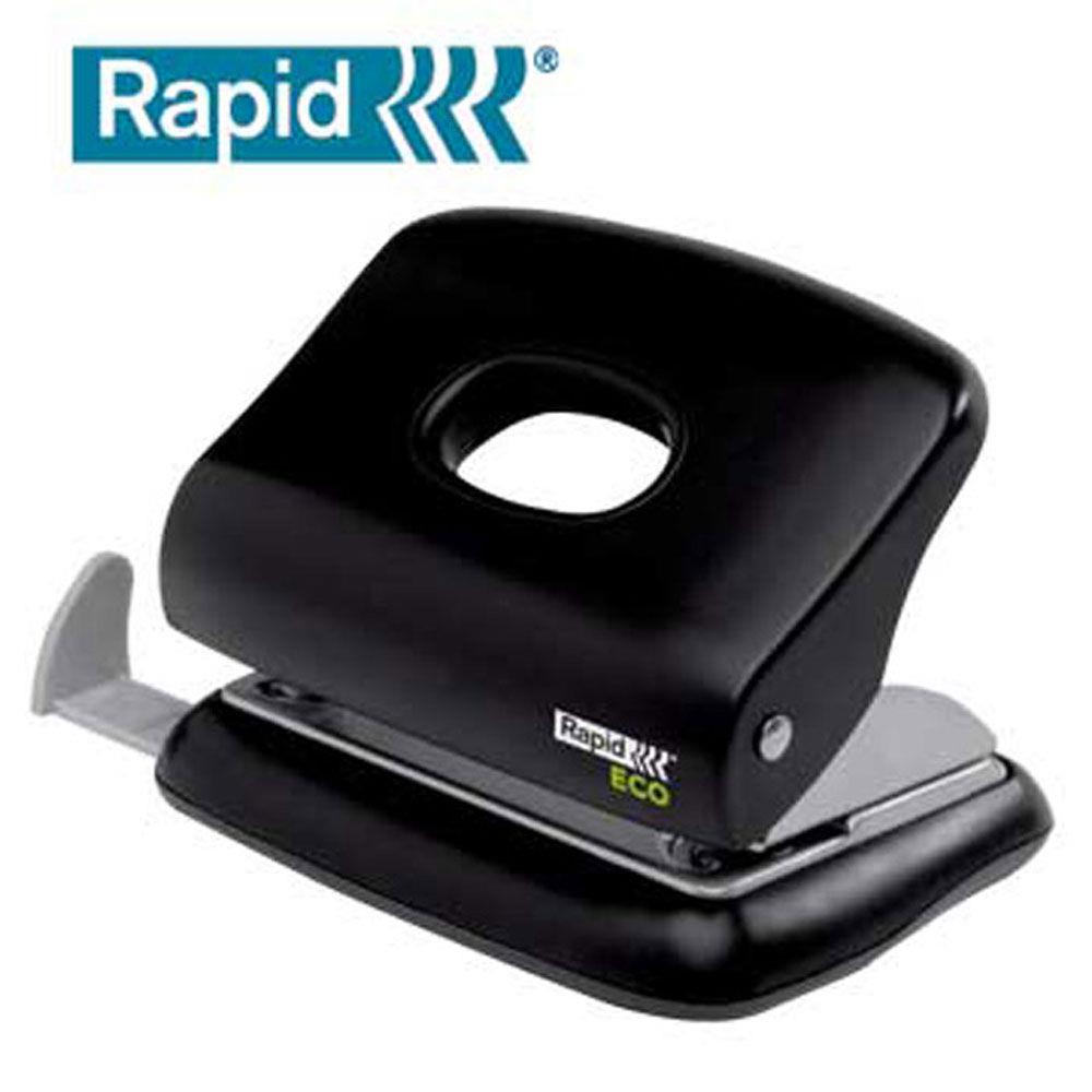 Perforateur 2 trous Rapid - capacit 20 feuilles - 80% de plastique recycl - noir