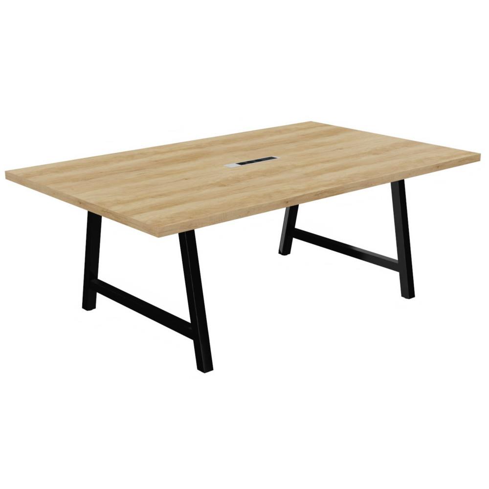 Table de conf�rence Prisme L200 x L120 cm avec �lectrification - Ch�ne Nebraska Pieds arche m�tal Noir