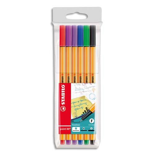 Pochette de 6 feutres Stabilo Point 88 - pointe fine 88/6 - coloris assortis