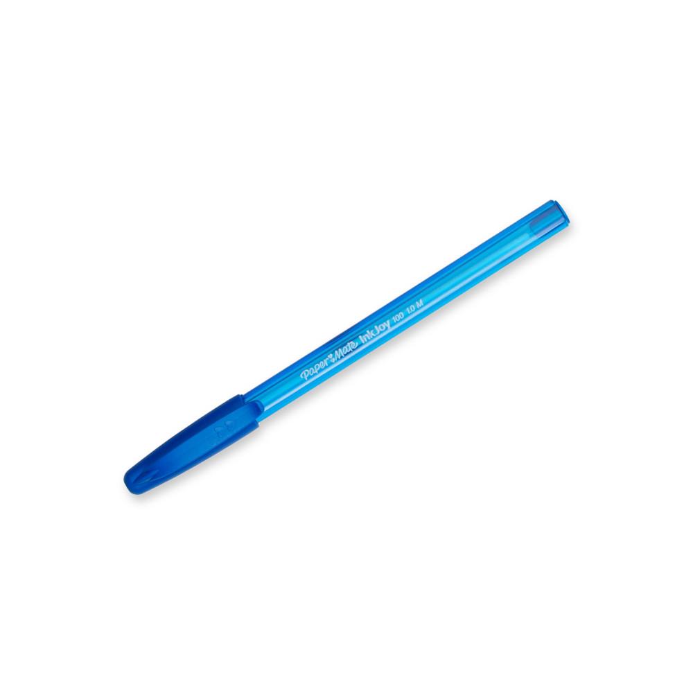 Stylo bille Papermate Inkjoy 100 -  capuchon - pointe moyenne - bleu - bote de 100