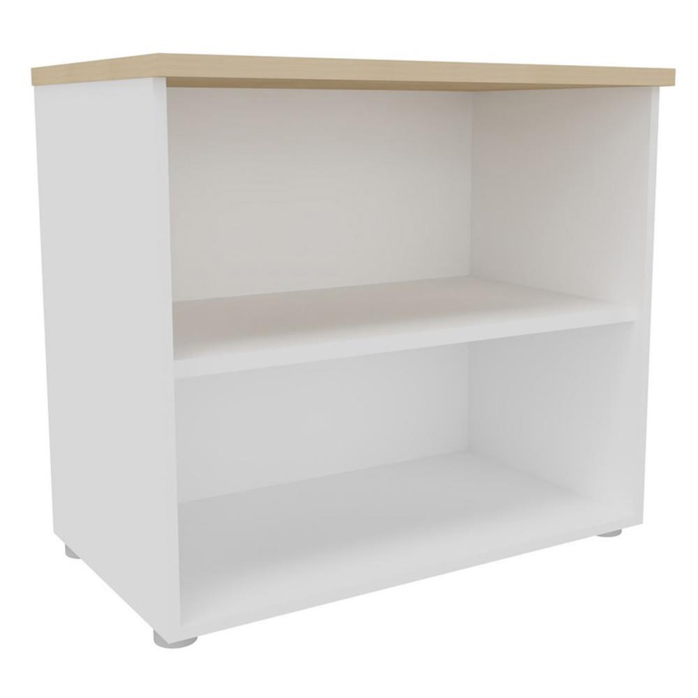 Biblioth�que basse NF Environnement  H72 cm x L80 cm blanche - Top Ch�ne