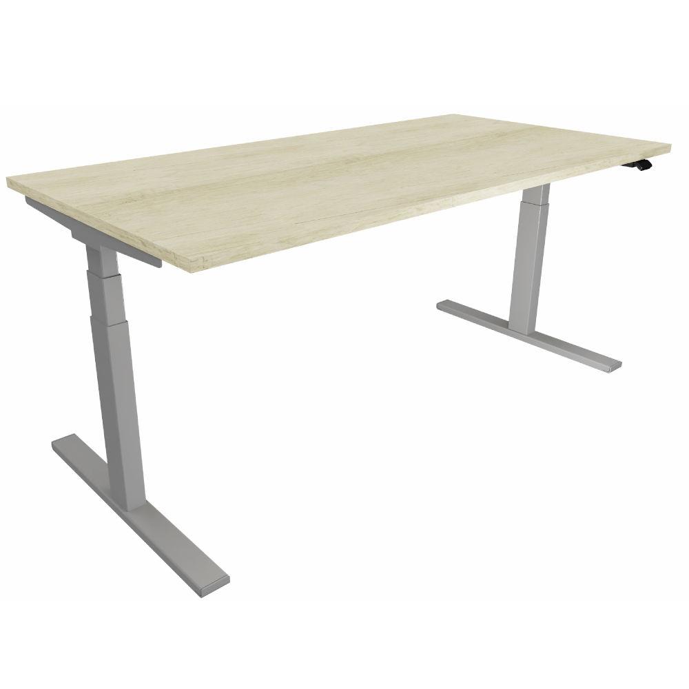Bureau assis-debout rglage lectrique Eminence - 140 x 80 cm -plateau chne canadien - pitement colonne centr aluminium