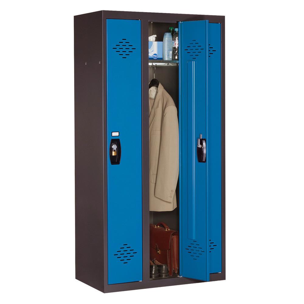 Vestiaire Zephyr - Industrie Propre - 3 colonnes - corps anthracite - portes bleues