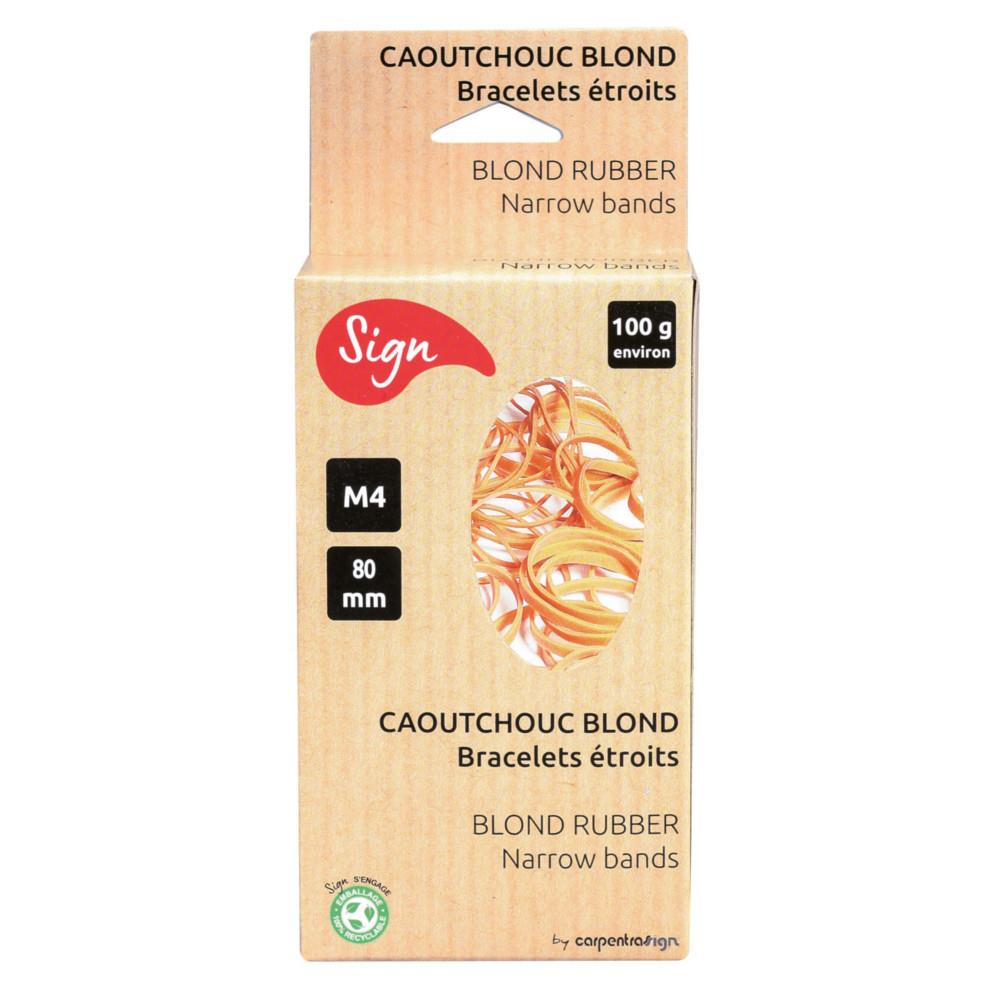 Elastique 80 x 1,5 mm Sign en caoutchouc blond de qualit� sup�rieure - Bo�te de 100 g