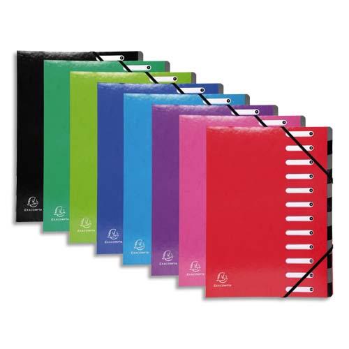 Trieur avec lastique Iderama Exacompta - en carte 7/10e - 12 compartiments - coloris assortis
