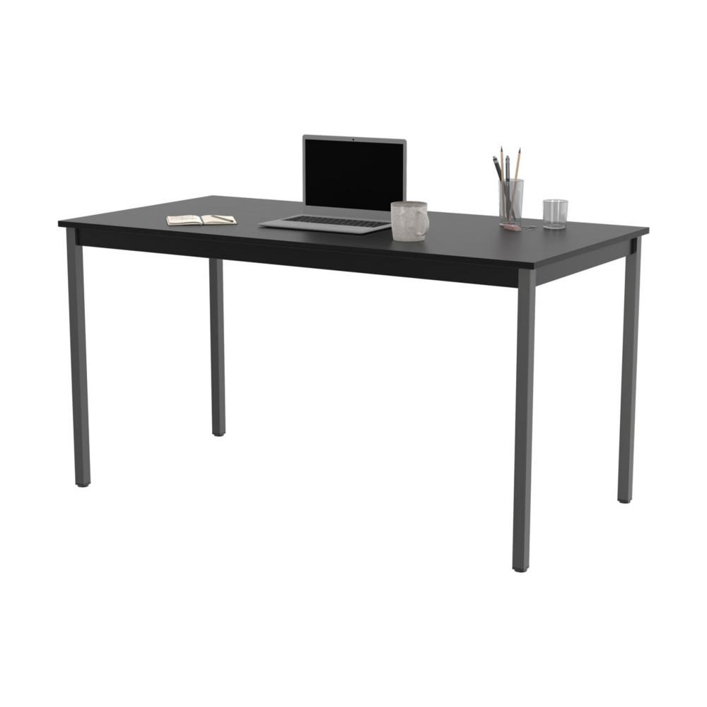 Table polyvalente rectangle - L 140 x P 70 cm - plateau noir - pieds gris