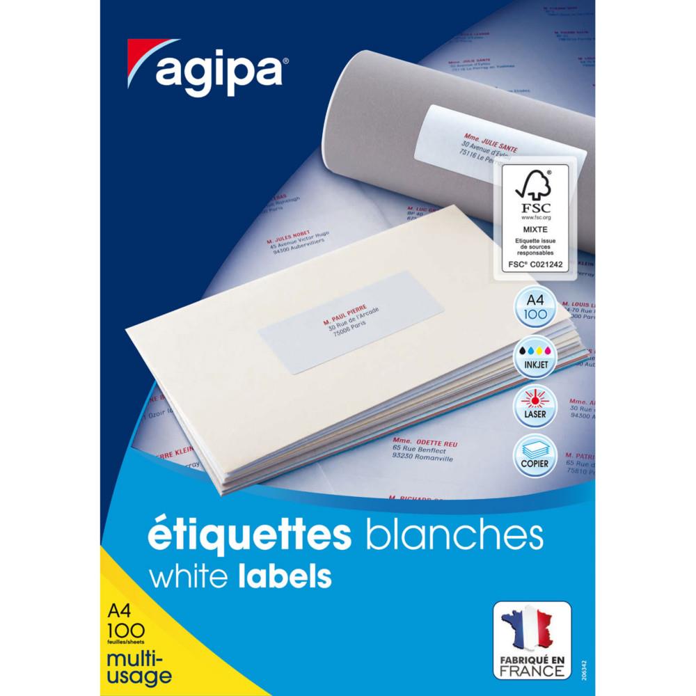 Etiquettes blanches coins droits multi-usage AGIPA 100634 51 x 33,8 mm - Boite de 3200