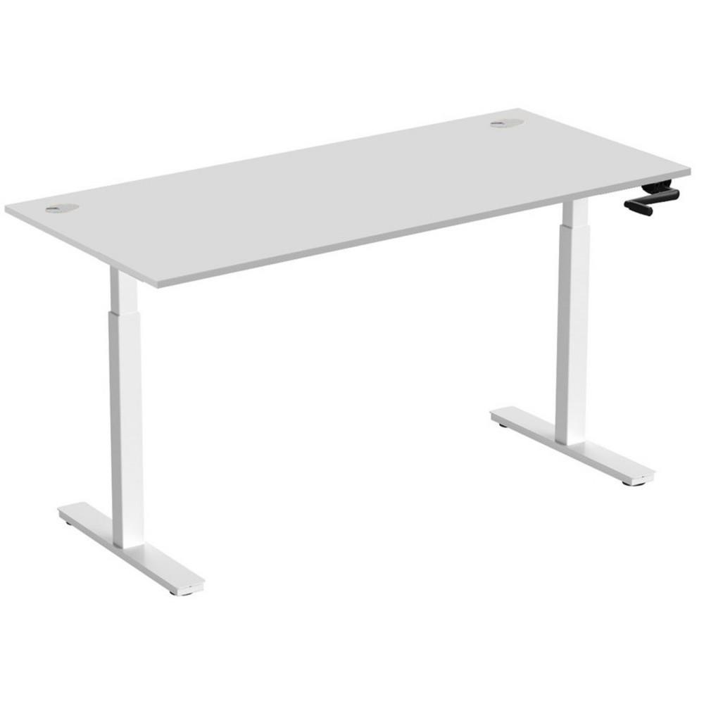 Bureau Assis-Debout Nova � Manivelle L.180 x P.80 cm - Plateau avec Obturateurs Blanc - Pieds m�tal Blanc