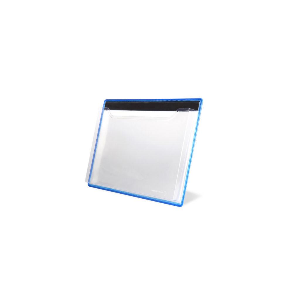 Protge document mural magntique Tarifold A4 paysage en PVC rigide -  cadre mtal Bleu