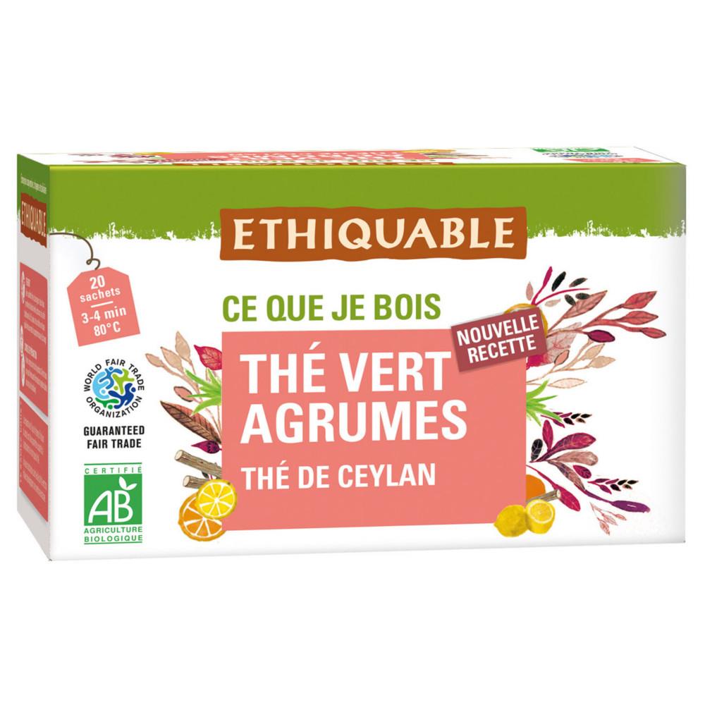 Th vert agrumes ceylan bio et quitable - 20 sachets fracheur recyclables en infusette