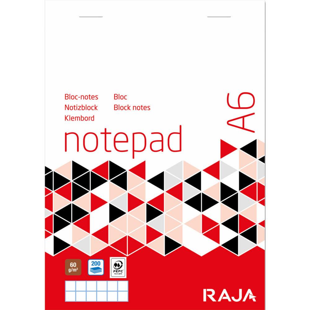 Bloc-notes A6 Raja - 10,5 x 14,8 cm - 100 feuilles - 60 g/m - petits carreaux 5 x 5 mm