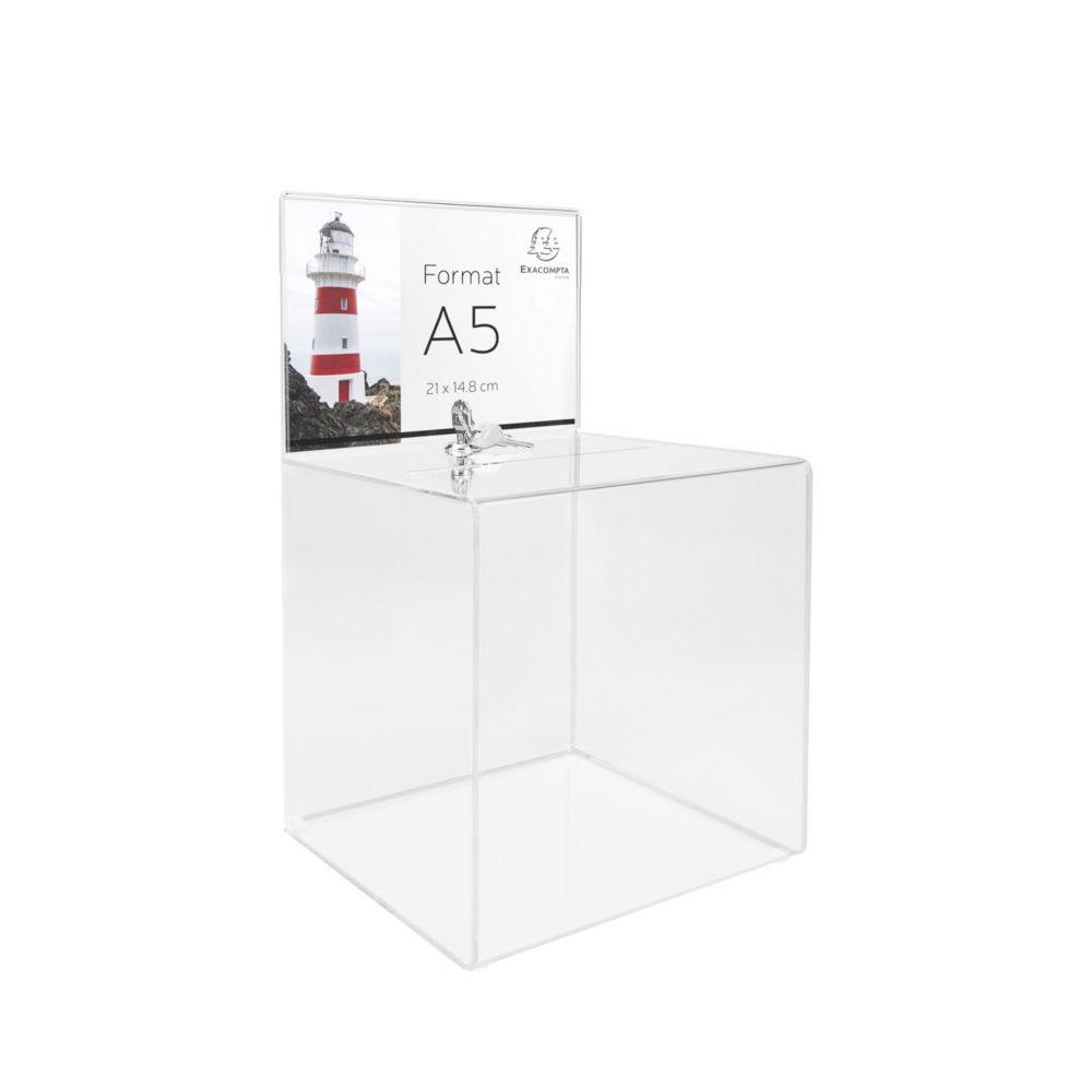 Urne Exacompta Cristal fermable  cl - Affichette A5 - Transparente