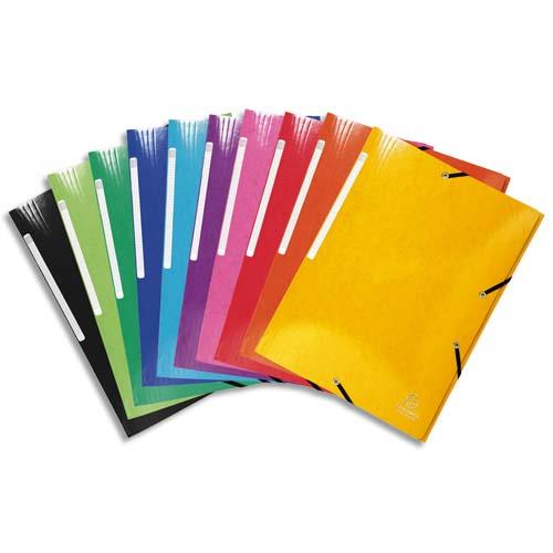 Chemise Exacompta 3 rabats  lastiques - en carte pellicule 5/10e - 425g - coloris assortis