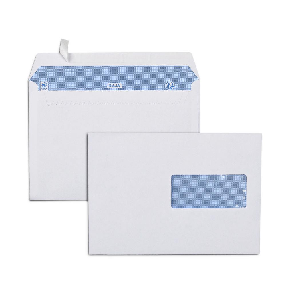 Enveloppe blanche Raja Premium format C5 -  162 x 229 mm - avec fentre - Fermeture auto-adhsive - Papier vlin 90 g/m