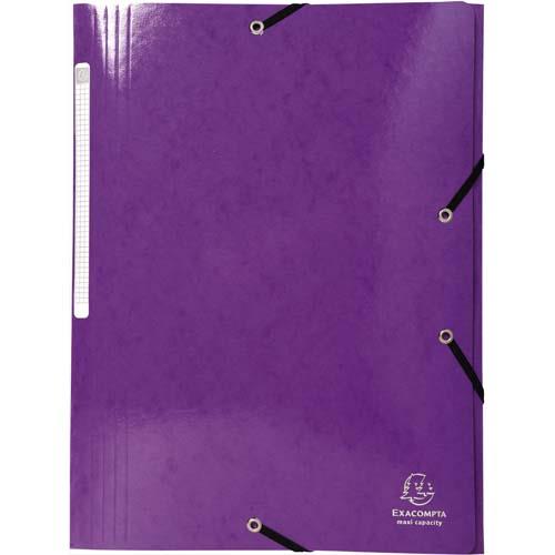 Chemise Exacompta 3 rabats  lastiques - en carte pellicule 5/10e - 425g - violet
