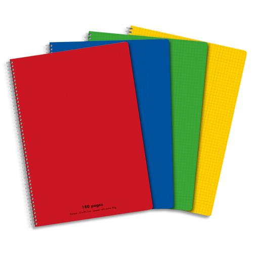 Cahier co - spirales - couverture polypro - 180 pages -  21 x 29,7 cm - petits carreaux - assortis