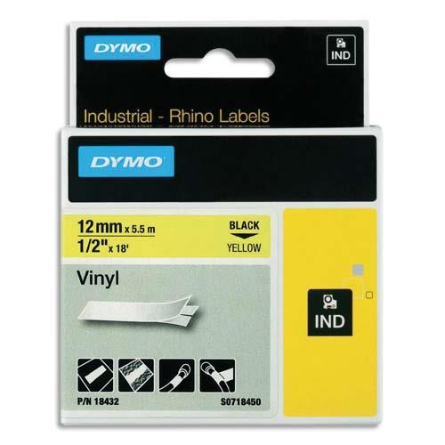 Ruban vinyle Rhinopro  Dymo - Ruban jaune/blanc - 12mm x 5,5 m