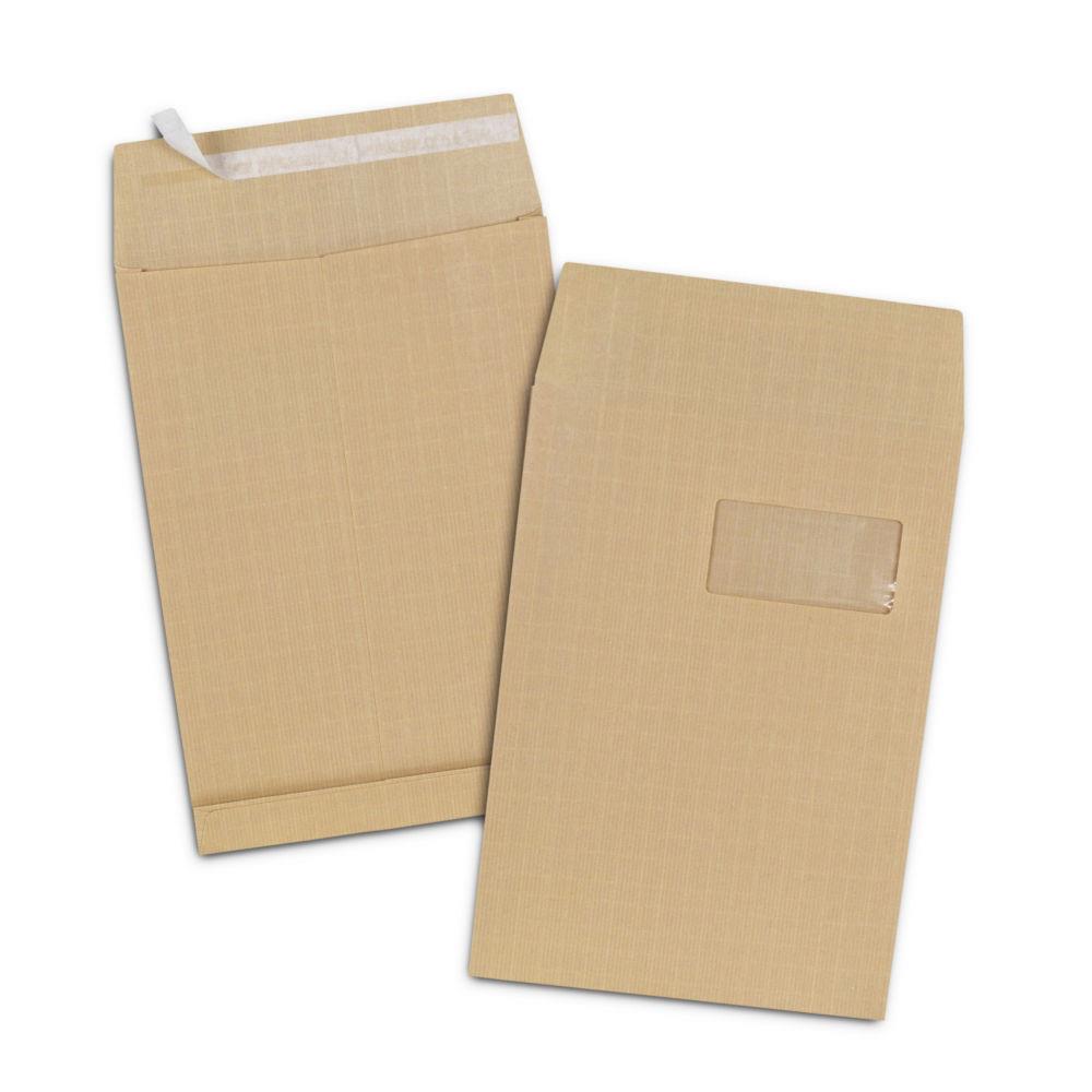 Pochette  soufflet 3 cm Kraft blond arm 120 g/m format C4 229 x 324 mm avec fentre 50 x 100 mm - Bande auto-adhsive